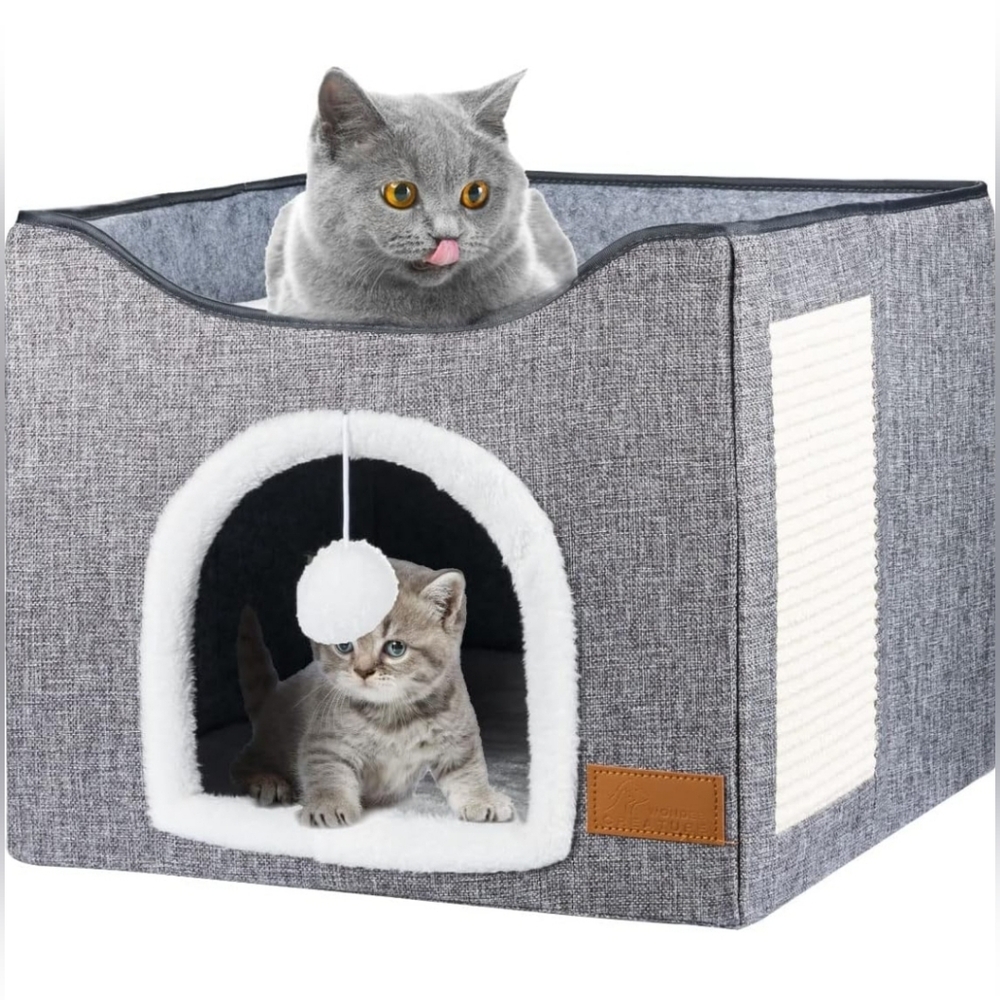 Wonder Creature 2 in 1 Cat Bed Cat House for Indoor Cats (Grey)